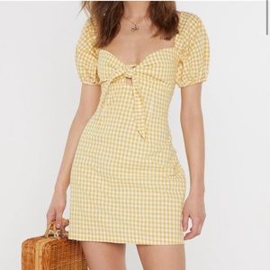 Nasty Gal Yellow Gingham Puff Sleeve Mini Dress